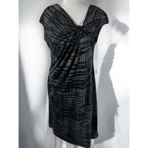 Kenneth Cole New York Grey Black Womens Cap Sleeve VNeck Midi Dress NEW Medium